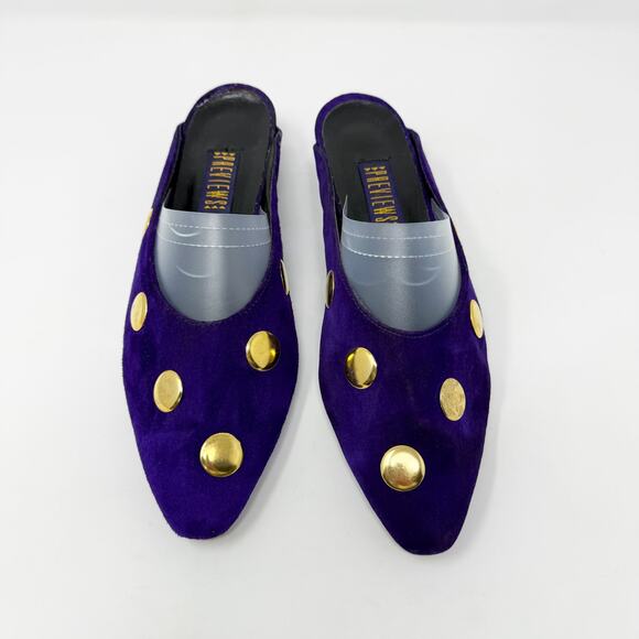 Vintage 90s Previews Purple Suede Studded Mules Women's Size 10 EUC Pointy Toe - Picture 2 of 11